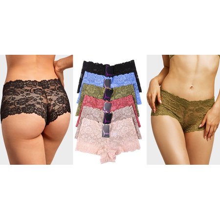 6 Pack of Women Hipster Panties Floral Lace Boyshorts Cheeky Underwear Bikini