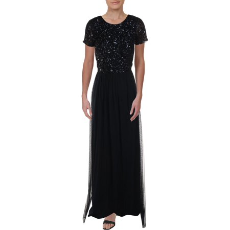 Adrianna Papell Womens Sequined Sleeve Evening Dress