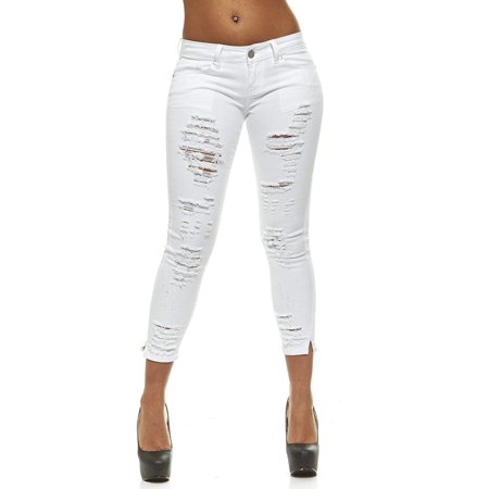 Ripped Jeans for Women Distressed Slits Skinny Jeans for Women Junior Size 7 Sexy White Wash