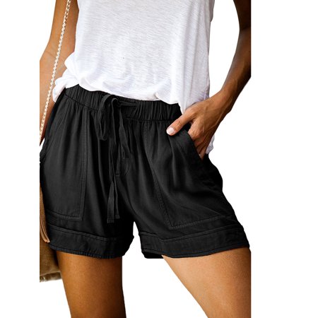 S-5XL Womens Casual Drawstring Elastic Waist Summer Shorts with Pockets Ladies Summer Beach Short Casual Loose Short Pants Plus Size