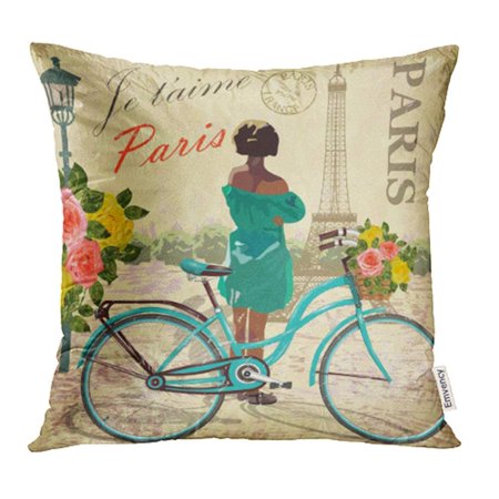 USART Old Paris Vintage France Girl Travel Woman Beauty Bicycle Bike Pillowcase Cushion Cases 20x20 inch
