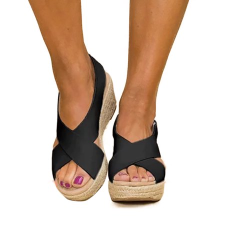 Women Wedge Platform Sandals Espadrille Slingback Ankle Buckle Peep Toe Summer Shoes