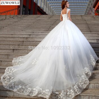 Stock 2017 New Plus size women Sexy White Chapel Lace Diamond Tube Top Sling wedding dress bridal gown crystal long tail 2321