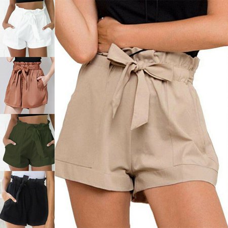 US Womens High Waist Tie Belt Paper Bag Shorts Ladies Summer Hot Pants Size S-XL