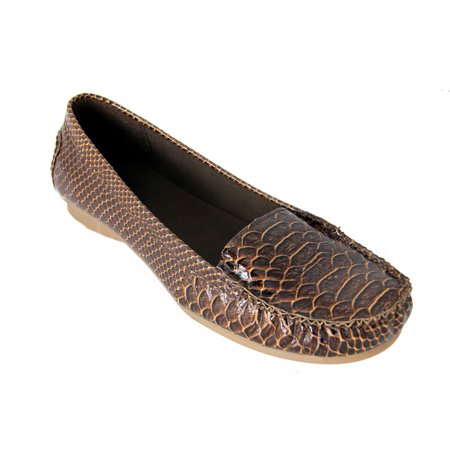 Women's Brown Exotic Animal Print Snake Skin Comfort Loafer Shoes - Size 6
