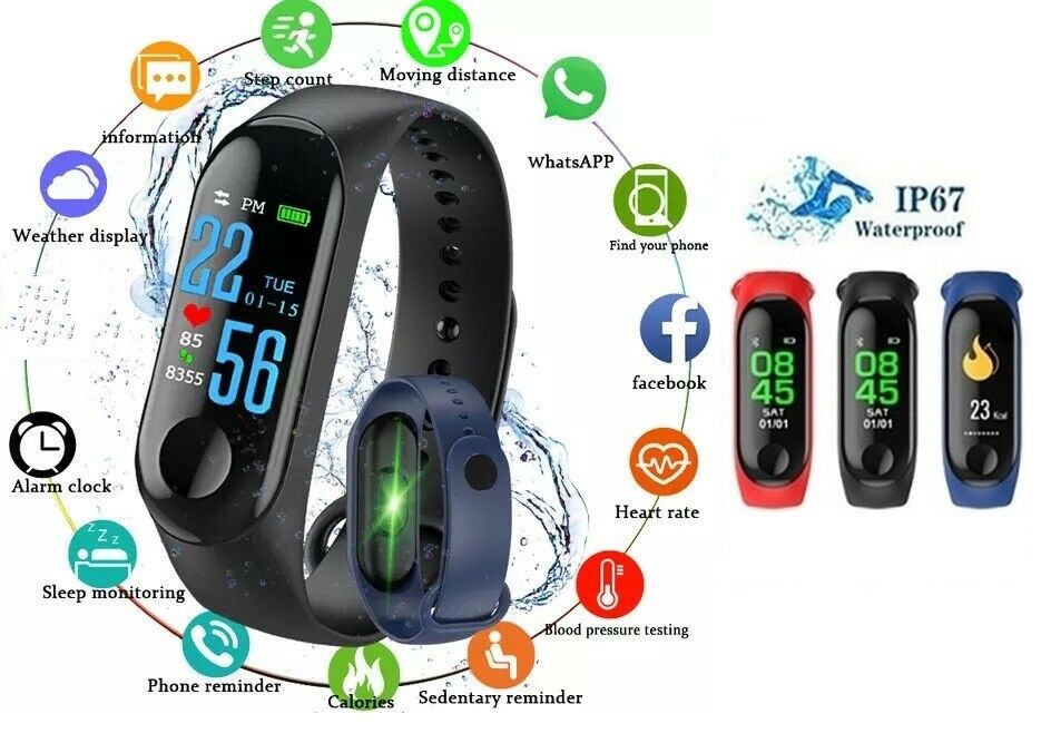 Smart Band Watch Bracelet Wristband Fitness Tracker Blood Pressure HeartRate M3