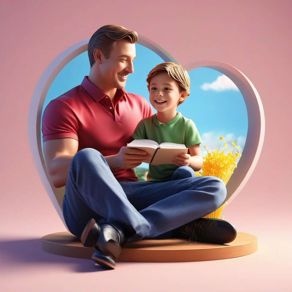 a man and child sitting on a heart shaped window