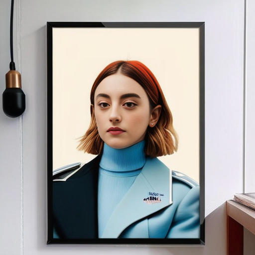 a picture of a woman in a blue turtleneck