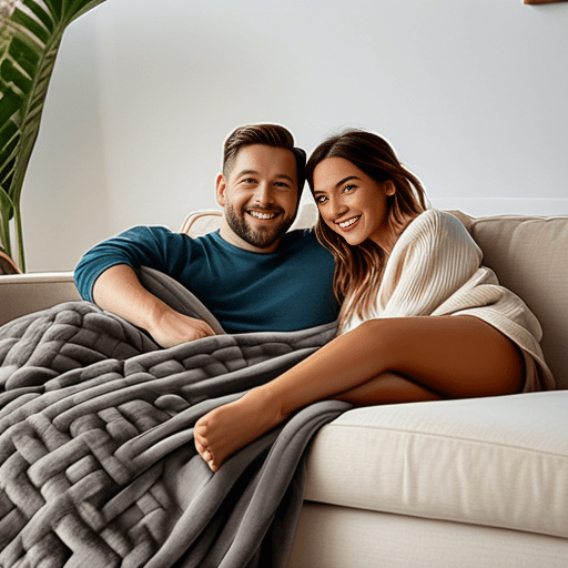 a man and woman sitting on a couch