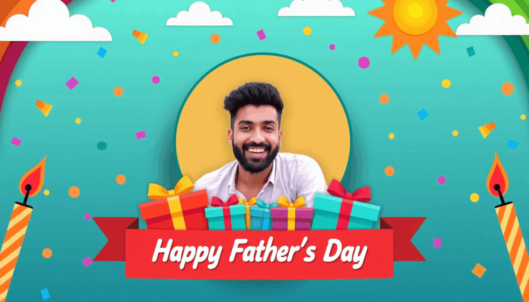 a man smiling with presents - happy fathers day