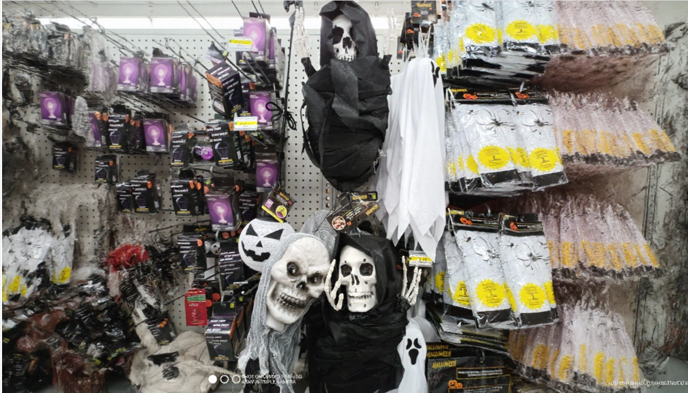 Aisle filled with Halloween decorations